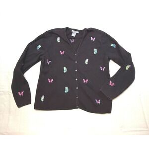 Vintage Eagles Eye Black Butterfly Embroidered Cardigan‎ Sweater Size L